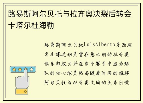 路易斯阿尔贝托与拉齐奥决裂后转会卡塔尔杜海勒